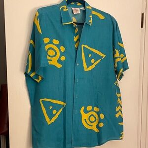 SUMMER CLOSE OUT SALE! Vintage Teal and Yellow Graphic Men's Shirt